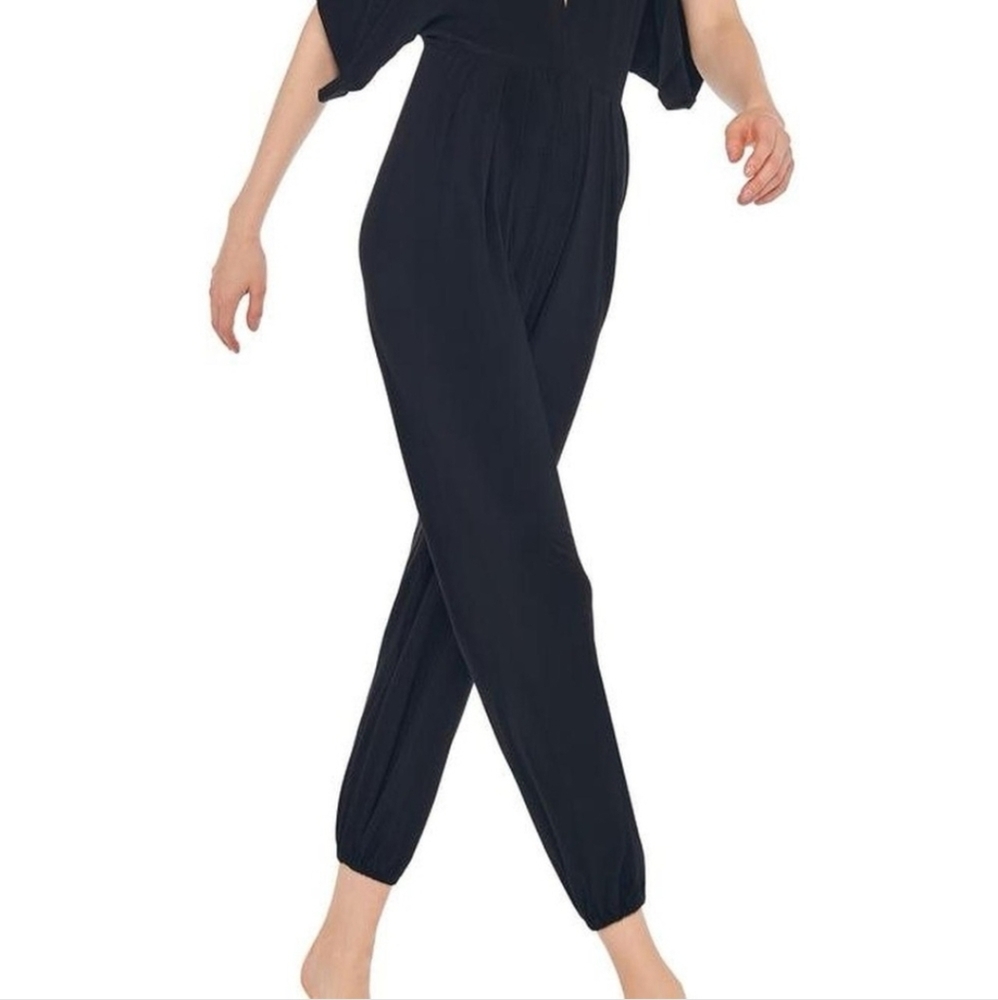 Norma Kamali Black Plunge V-Neck Jogger Jumpsuit - Picture 7 of 7